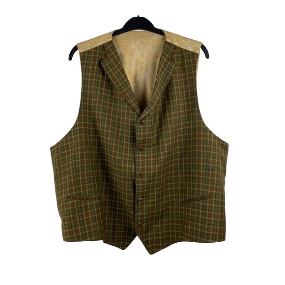 Men’s Sergio Valentino 2 PC Suit  Size  Wool Beige Green Brown Plaid Jacket/Vest - Picture 3 of 15